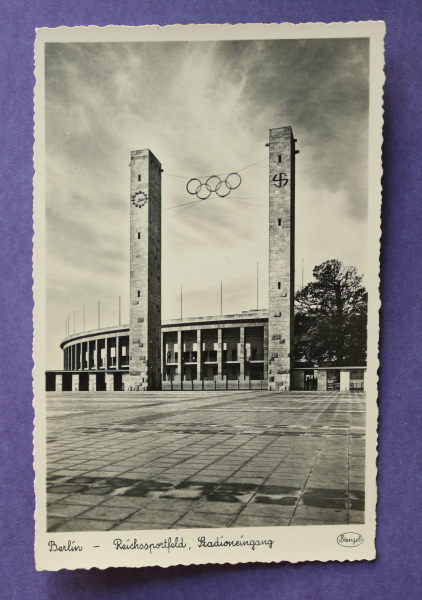 Ansichtskarte AK Berlin 1936 Reichssportfeld Stadion Eingang Olympische Ringe Olympia Ortsansicht Architektur